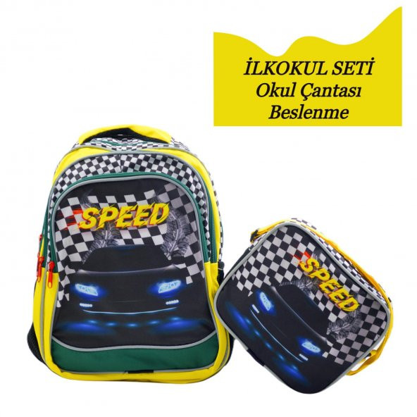 Sentor 3 Bölmeli İlkokul Okul Sırt Çantası Ve Beslenme Çantası Speed Sarı