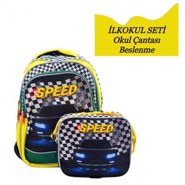 Sentor 3 Bölmeli İlkokul Okul Sırt Çantası Ve Beslenme Çantası Speed Sarı - 2