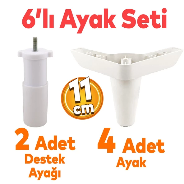 Aspen 6'lı Set Mobilya Tv Ünitesi Çekyat Koltuk Kanepe Baza Destek Ayağı Ayakları 11 Cm Beyaz Ayak