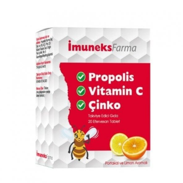 İmuneks Farma Propolis Vitamin C ve Çinko 20 Tablet
