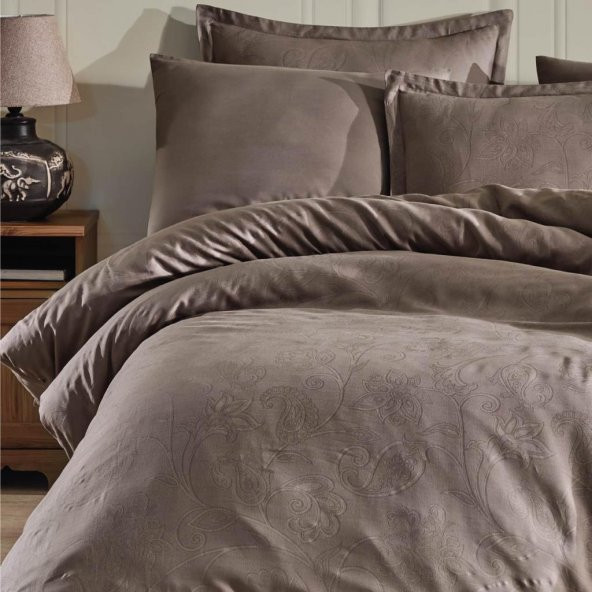 Clasy Exclusive Jakarlı Çift Kişilik Pamuk Saten Nevresim Takımı Sadra V1 Kahve ürün görseli