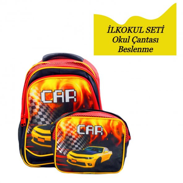 Sentor 3 Bölmeli İlkokul Okul Sırt Çantası Ve Beslenme Çantası Car Siyah - 2