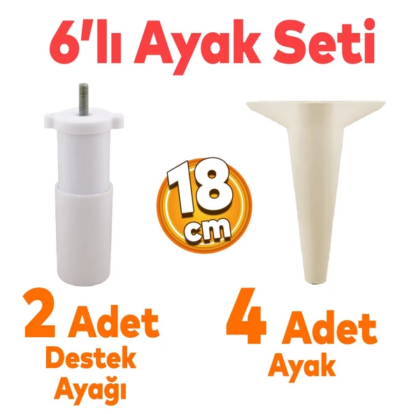 Aspen 6'lı Set Mobilya Tv Ünitesi Koltuk Kanepe Konsol Destek Ayağı Ayakları 18 Cm Krem M8 ürün görseli