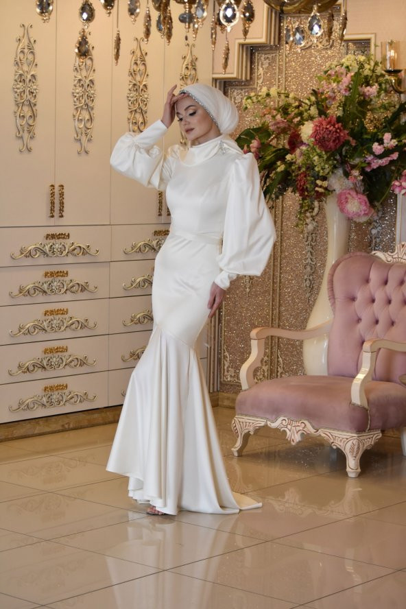 DENİZ YILDIZI BEYAZ ABİYE ELBİSE - 3