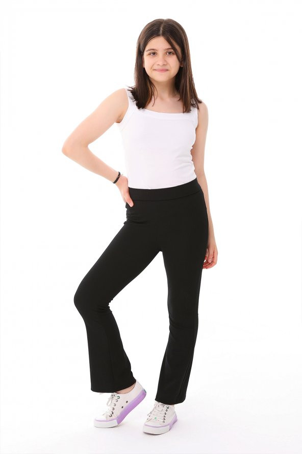 Kız Çocuk İspanyol Paça Yüksek Bel Toparlayıcı Fitilli Uzun Tayt Pantolon