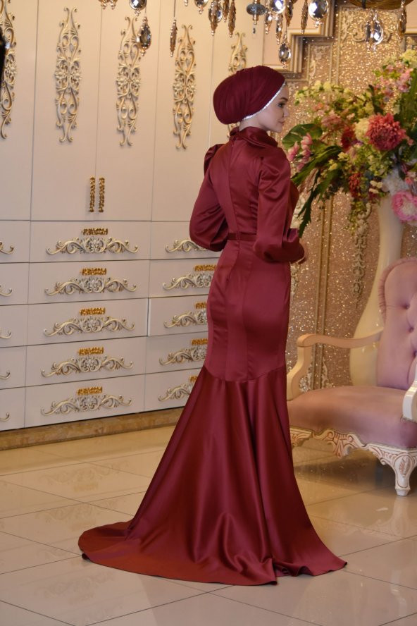 Deniz yıldızı bordo abiye elbise - 2