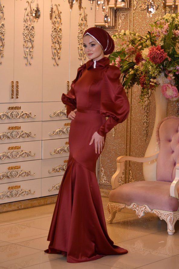Deniz yıldızı bordo abiye elbise - 7