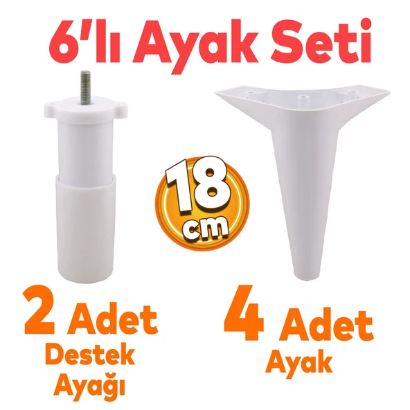 Aspen 6'lı Set Mobilya Tv Ünitesi Koltuk Kanepe Konsol Destek Ayağı Ayakları 18 Cm Beyaz M8