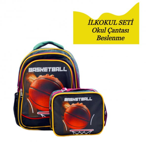 Sentor 3 Bölmeli İlkokul Okul Sırt Çantası Ve Beslenme Çantası Basketball Bordo - 2