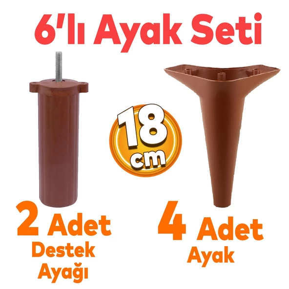 Aspen 6'lı Set Mobilya Tv Ünitesi Koltuk Kanepe Konsol Destek Ayağı Ayakları 18 Cm Kahverengi