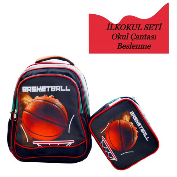 Sentor 3 Bölmeli İlkokul Okul Sırt Çantası Ve Beslenme Çantası Basketball Yeşil