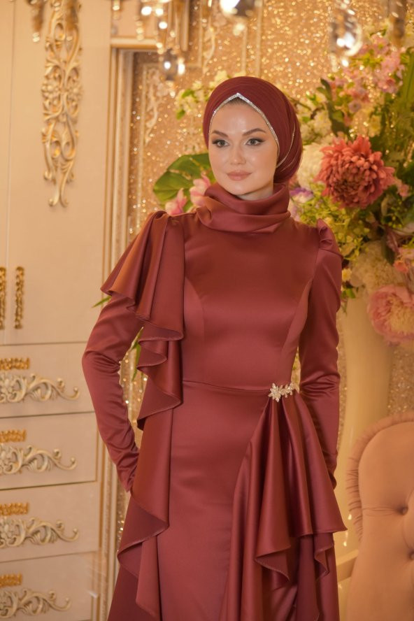 KUĞU BORDO ABİYE ELBİSE - 2