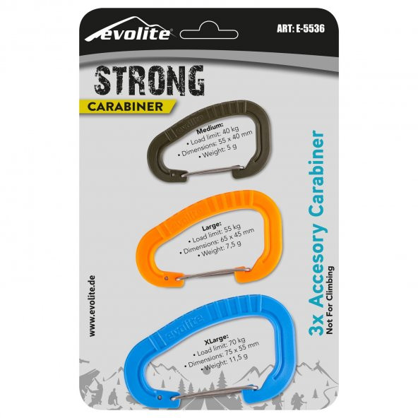 Evolite Strong 3lü Karabina Seti - Mavi/Turuncu/Yeşil