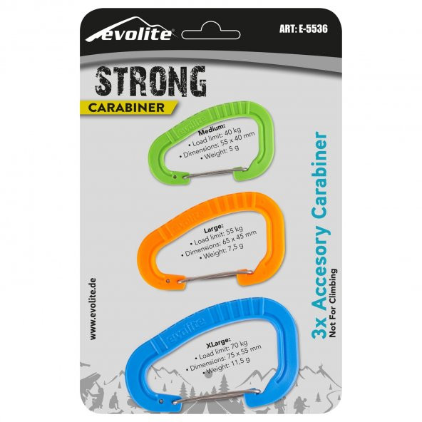 Evolite Strong 3lü Karabina Seti - Mavi/Turuncu/Yeşil - 8