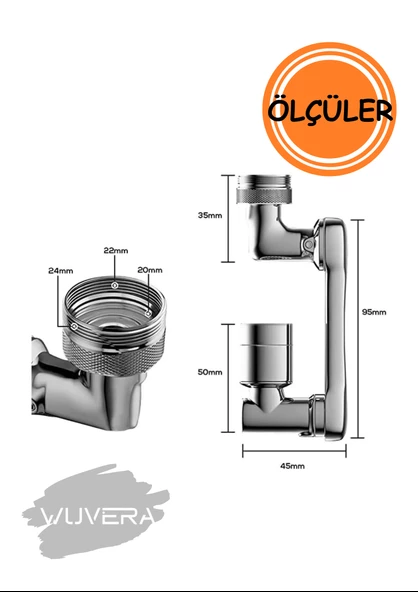WUVERA 1080 Derece Dönebilen Robotik Kol Musluk Başlığı - Musluk Uzatma Aparatı Ucu - 4