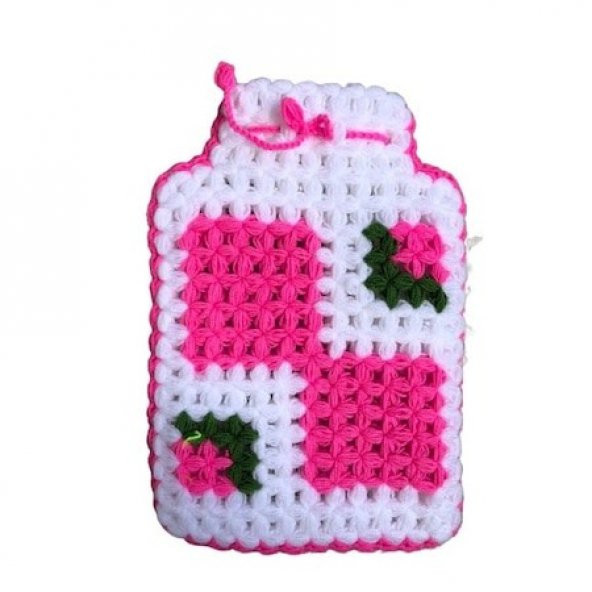 El Örgüsü Çeyizlik Banyo Lifi Beyaz Pembe ürün görseli