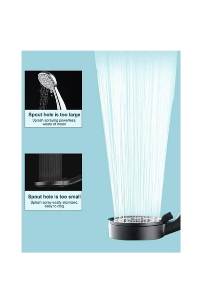 Turbo Fan 5 Fonksiyonlu Su Tasarruflu Duş Başlığı Turbo El Duşu Siyah - 2