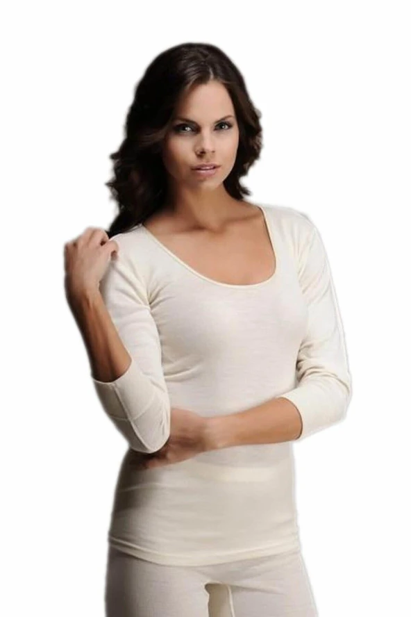 Hasyün Bayan Krem Uzun Kol Fanila Yün Biyeli Ribana ürün görseli