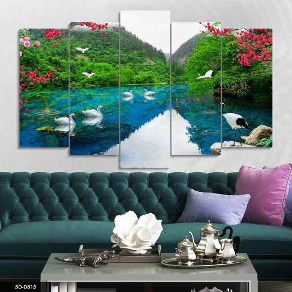 Kuğu ve Deniz 5 Parça Mdf Tablo