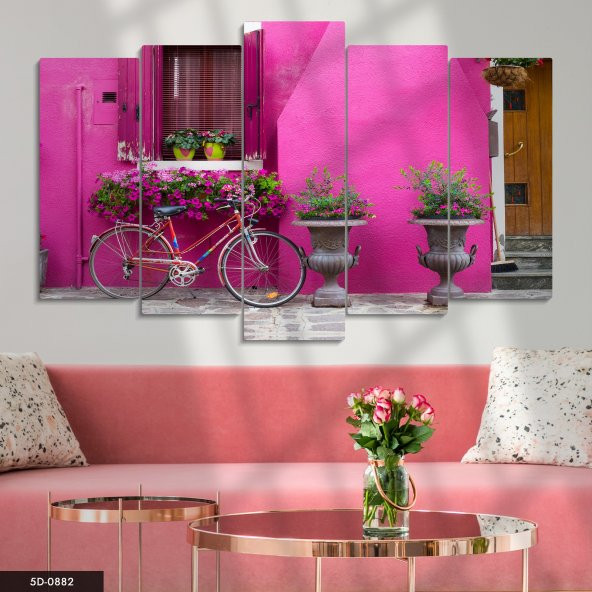 Pembe Duvar 5 Parça Mdf Tablo
