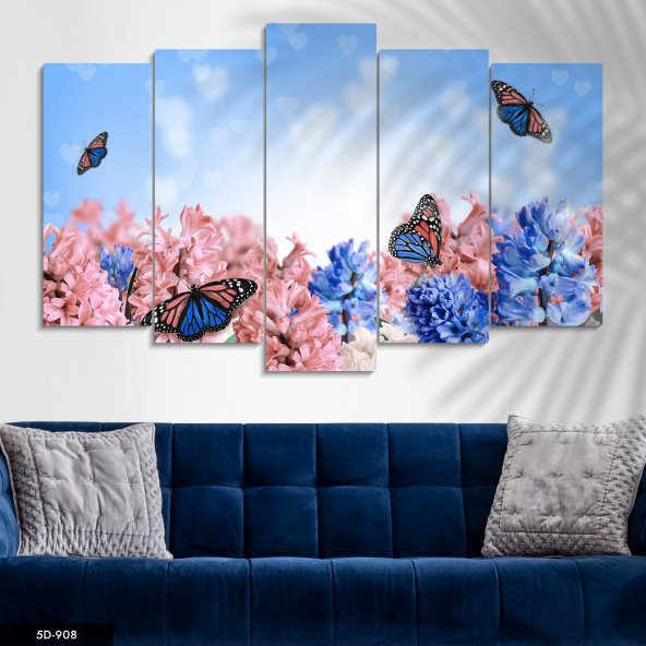 Kelebekler 5 Parça Mdf Tablo
