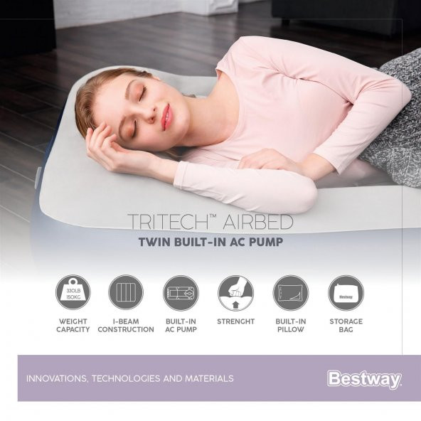 Bestway 67723 Tritech Queen Built Pompalı Tek Kişilik Şişme Yatak - 6