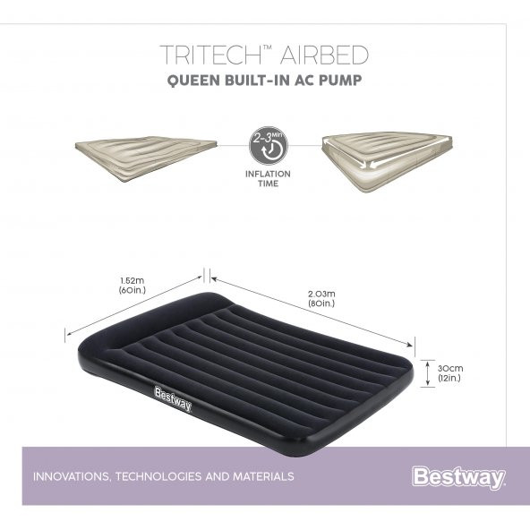Bestway Tritech Airbad XL Elektrikli Çift Kişilik Şişme Yatak 203cm x 152cm x 30cm - 3