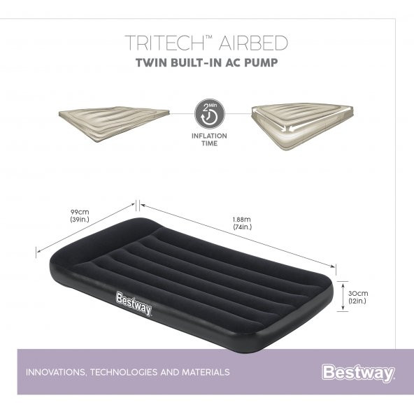 Bestway Tritech Airbad Elektrikli Tek Kişilik Şişme Yatak 188cm x 99cm 30cm - 7