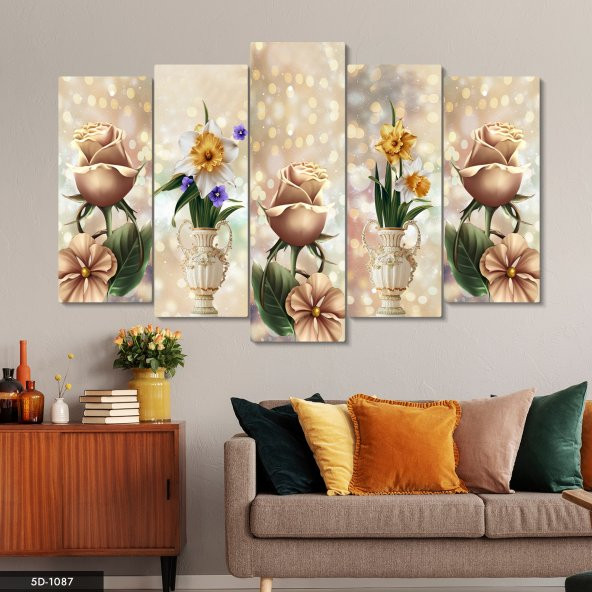 Çiçekler 5 Parça Mdf Tablo