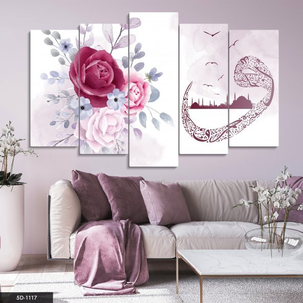 Suluboya Çiçek Vav Cami 5 Parça Mdf Tablo