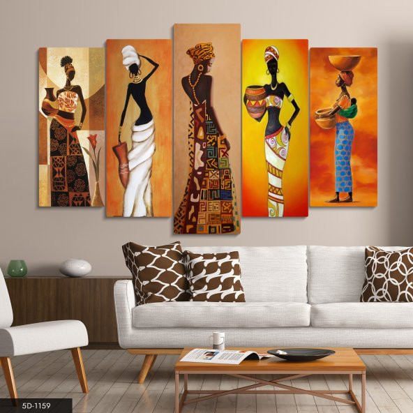 Afrikalı Kadınlar 5 Parça Mdf Tablo