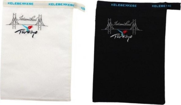 Kelebek Kese Siyah Ve Beyaz İstanbul Nakış İşlemeli Kese 2 Adet ürün görseli