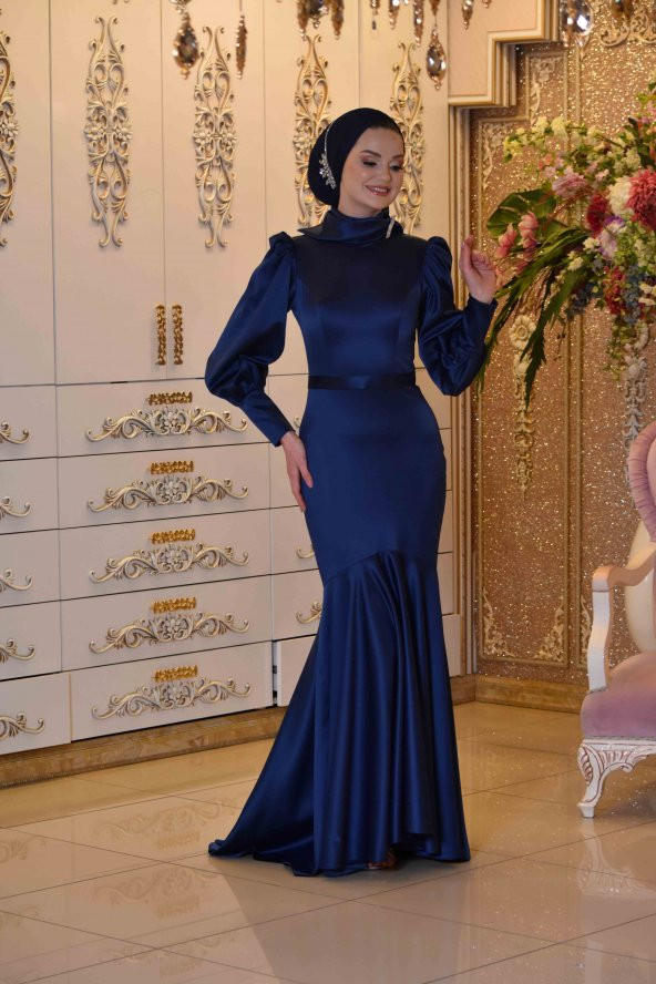 DENİZ YILDIZI LACİVERT ABİYE ELBİSE - 5