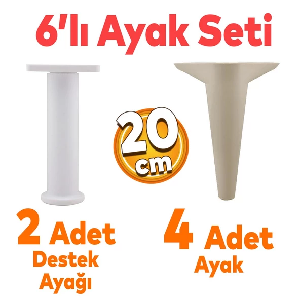 Aspen 6'lı Set Mobilya Tv Ünitesi Koltuk Kanepe Konsol Destek Ayağı Ayakları 20 Cm Krem