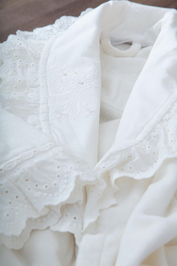 Ecocotton Elsa Aile Bornoz  Seti 100 Organik Pamuk Nakışlı Krem/Krem - M/L - 4
