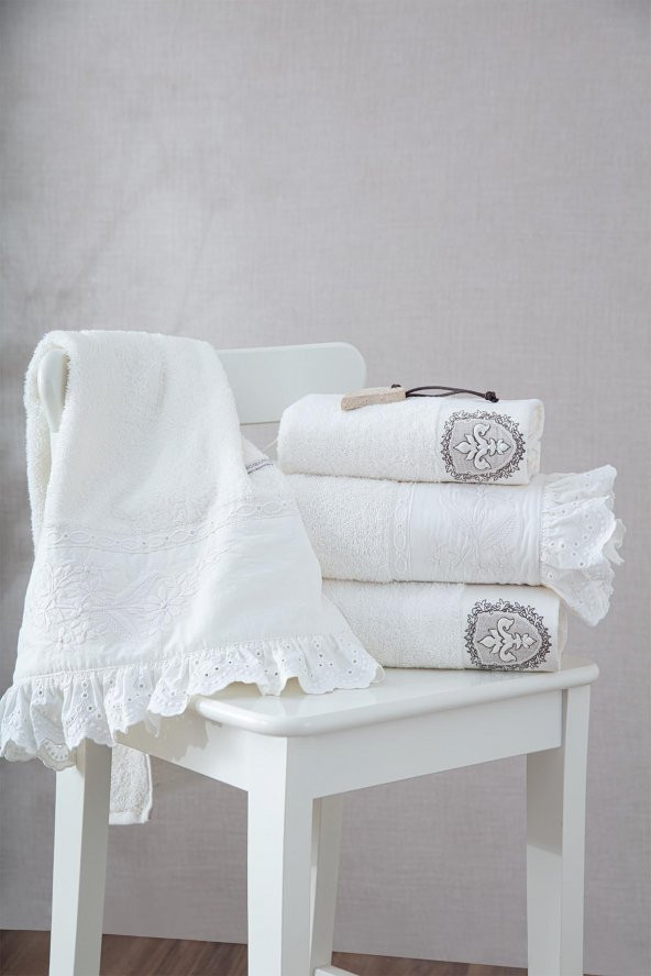 Ecocotton Elsa Aile Bornoz  Seti 100 Organik Pamuk Nakışlı Krem/Krem - M/L - 6