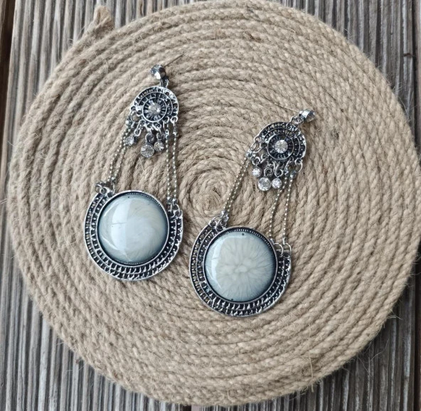 Küpe Otantik Swaroski Taşlı Vintage Sallantılı Küpe Takı Hediye