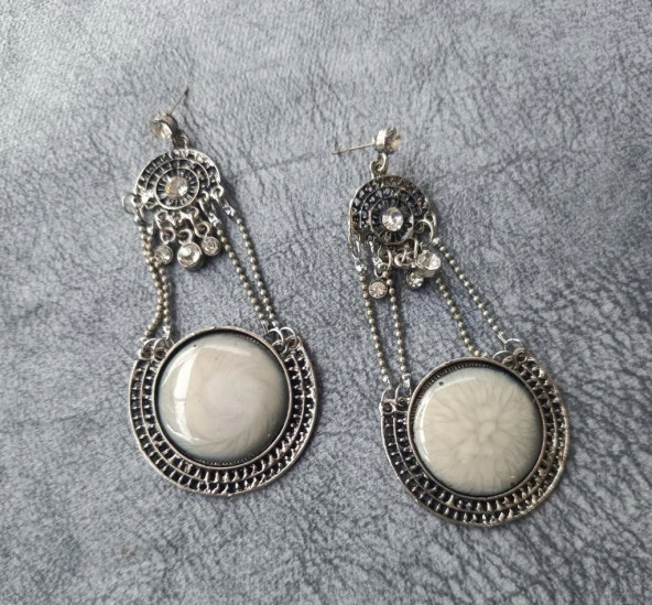 Küpe Otantik Swaroski Taşlı Vintage Sallantılı Küpe Takı Hediye - 4