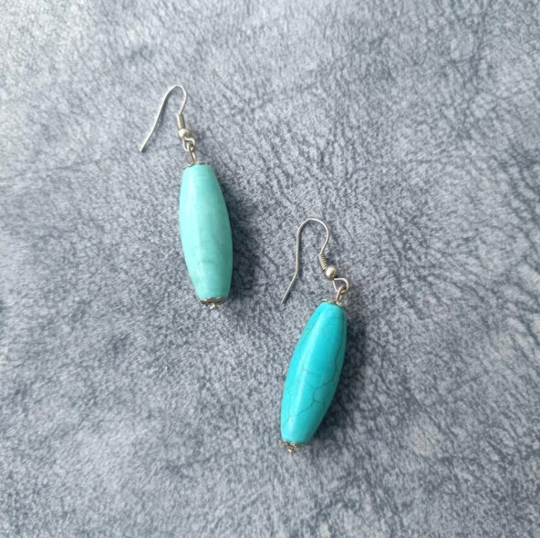 Küpe Otantik Doğal Turkuaz Taşlı Vintage Sallantılı Küpe Kadın Takı Hediye