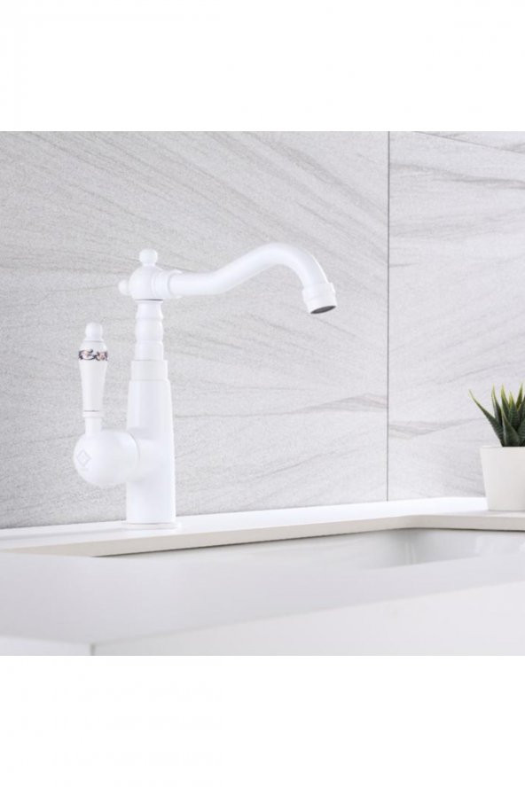 Beyaz Rustik Porselenli Lavabo Bataryası