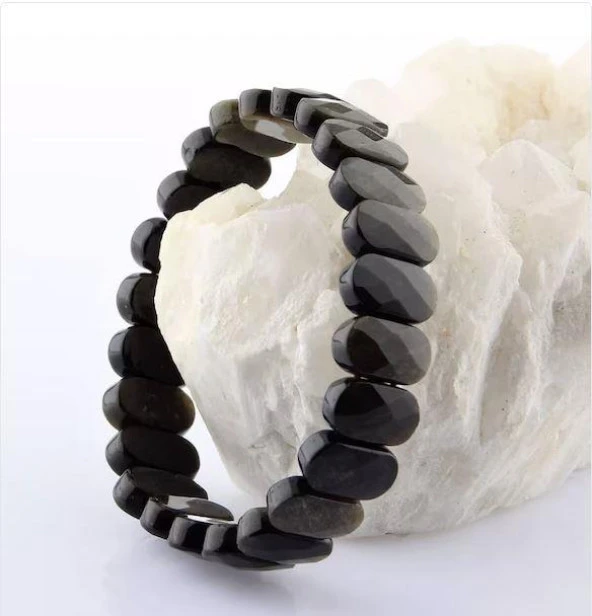 Bileklik Obsidyen Doğal Taş Çakra Enerji Yoğo Lastikli Bilezik Kadın Erkek Takı