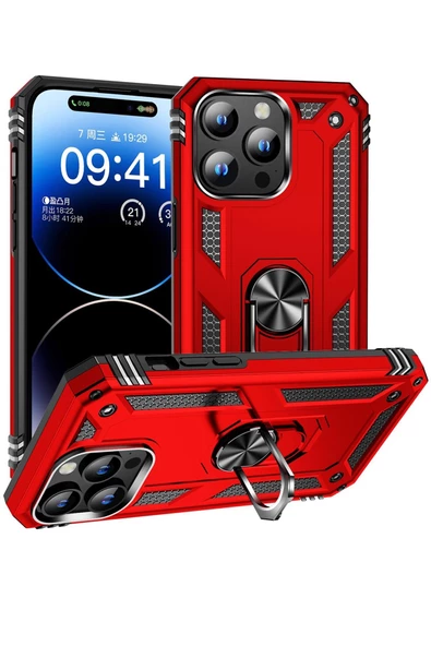 Apple iPhone 15 Pro Max Kılıf Vega Yüzüklü Standlı Zırh Kılıf - Resim 3