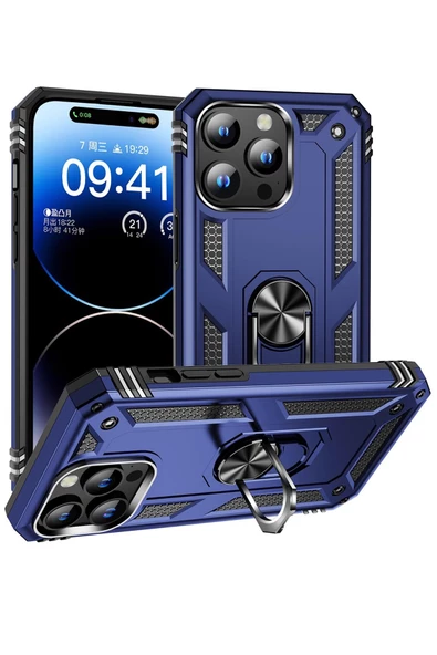 Apple iPhone 15 Pro Max Kılıf Vega Yüzüklü Standlı Zırh Kılıf - Resim 4