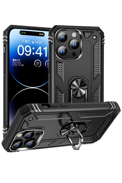 Apple iPhone 15 Pro Max Kılıf Vega Yüzüklü Standlı Zırh Kılıf - Resim 2