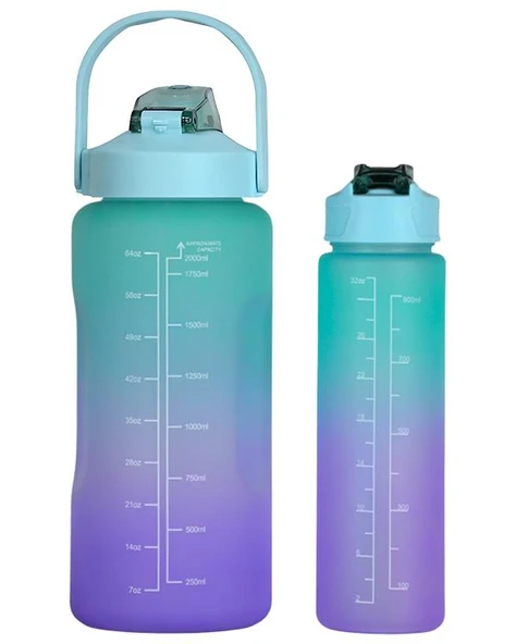 Temel 2 li Motivasyon Matarası Su Yeşili Kapak - Resim 2