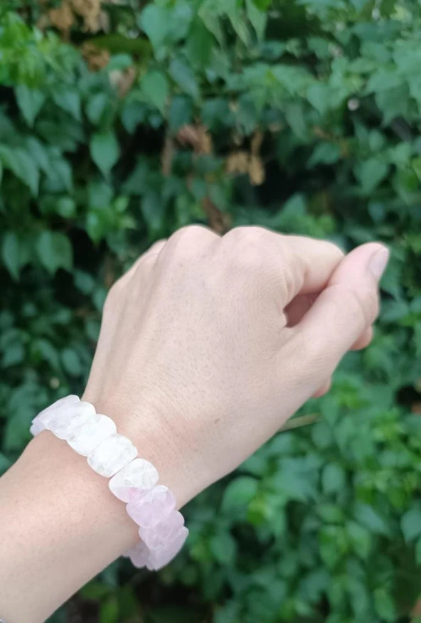 Bileklik Pembe Kuvars Doğal Taş Çakra Enerji Yoğo Lastikli Bilezik Kadın Erkek Takı - Resim 4