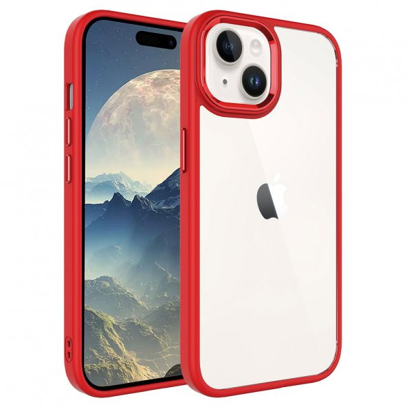 Apple iPhone 15 Kılıf Zore Krom Kapak  Kırmızı