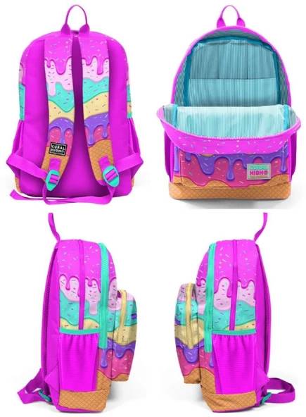 Coral High Kids Pembe Rengarenk Dondurma Desenli 3'lü Okul Çanta Seti - Kız Çocuk - Resim 3
