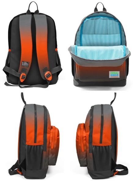 Coral High Siyah Turuncu Gradyan İlkokul Sırt Çantası ve Kalemlik Seti - Resim 4