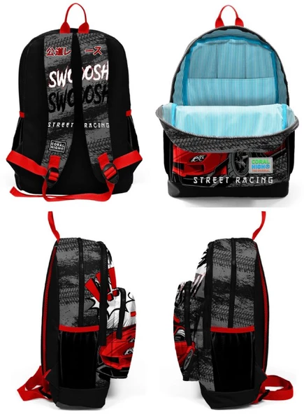 Coral High Siyah Kırmızı Araba İlkokul ve Günlük Sırt Çantası - Erkek Çocuk - Resim 2